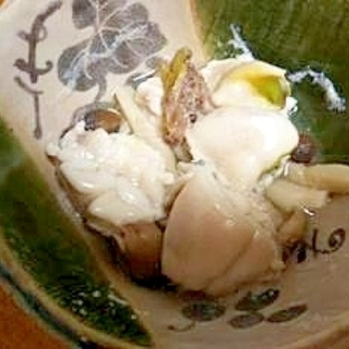 鯛の白子と　しめじの　酒蒸し